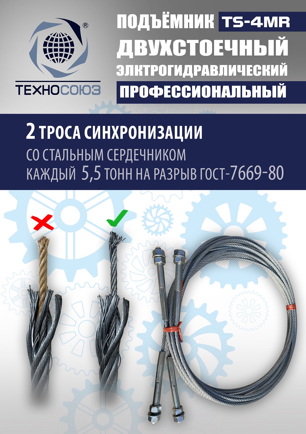 TS-4MR Подъемник 2-хст. г/п 4 т съем-ручка+проставки (2025) (220 V ТВ)