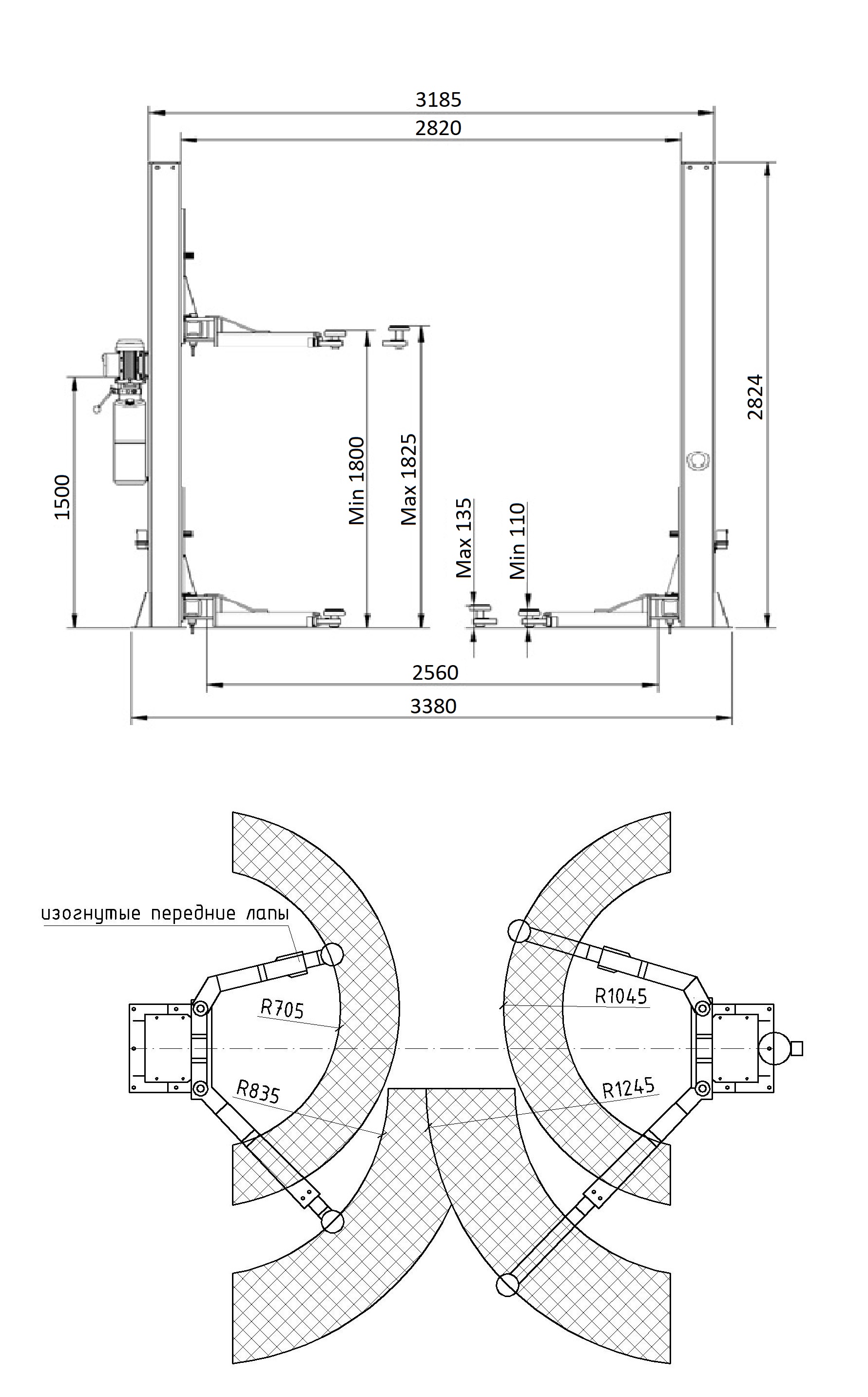 ES-4 Подъемник 2-хст. г/п 4т (серая каретка) (220 V ТВ)