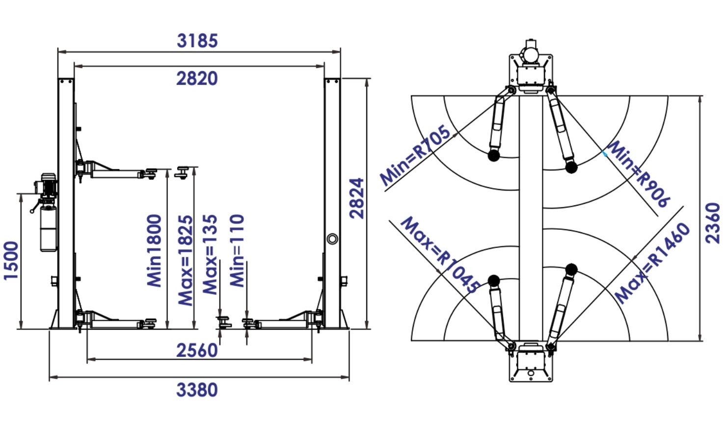 TS-4MR Подъемник 2-хст. г/п 4 т съем-ручка+проставки (2025) (220 V ТВ)